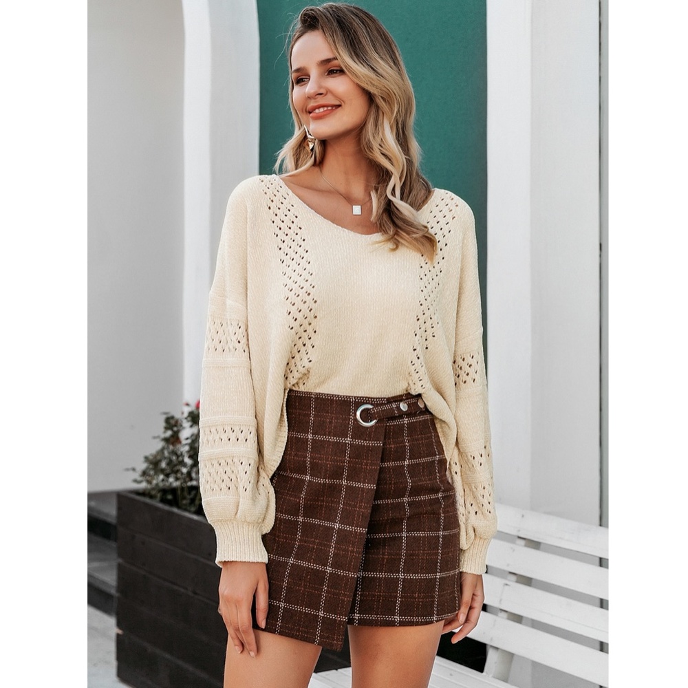 Hollow Out Beige Oversized Sweater - Picture 14 of 16